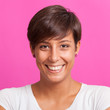 Beautiful Young Woman Portrait on Fuchsia Background