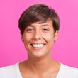 Beautiful Young Woman Portrait on Fuchsia Background