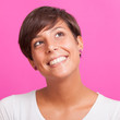 Beautiful Young Woman Portrait on Fuchsia Background