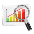 Magnifying glass showing rising bar graph