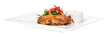 roasted chicken with vegetables on a white plate