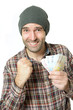 Jubelnder Mann mit Geld