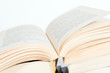 pile of books on white background