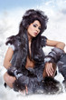 Winter wild woman on snow