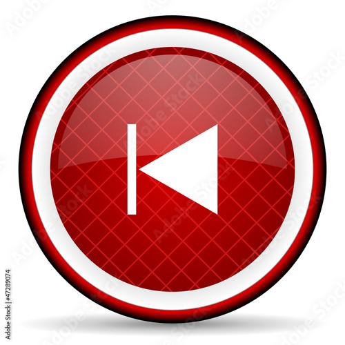 Illustration: prev red glossy icon on white background prev red glossy icon on white background