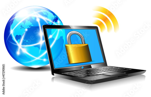 Vector: Padlock on laptop screen Laptop internet surfing protection Padlock on laptop screen Laptop internet surfing protection