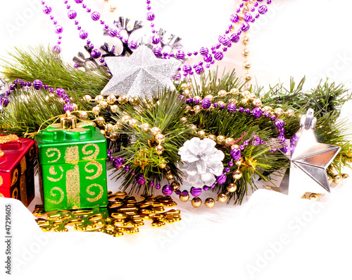 Photo: New year background with colorful decorations New year background with colorful decorations