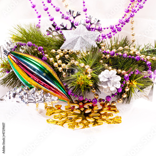 Photo: New year background with colorful decorations New year background with colorful decorations
