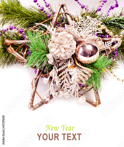 Photo: New year background with star decorations New year background with star decorations