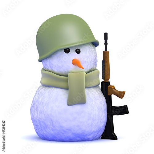 Illustration: Snowman soldier with rifle Snowman soldier with rifle