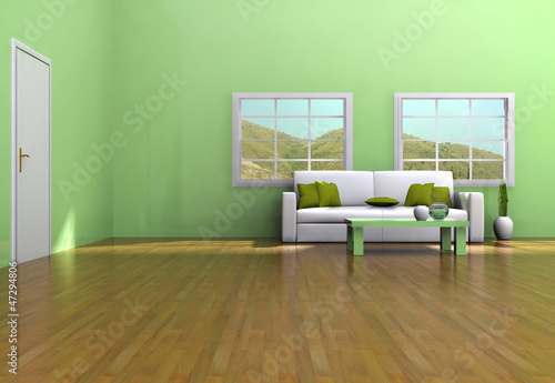 Illustration: Modern living room with teak floor Modern living room with teak floor