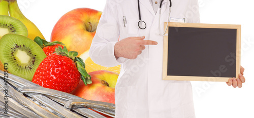 Photo: fresh fruit and doctor with empty sign fresh fruit and doctor with empty sign