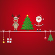 santa reindeer tree on twine red background