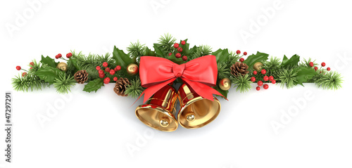 Illustration: Border from holly and christmas tree. Border from holly and christmas tree.