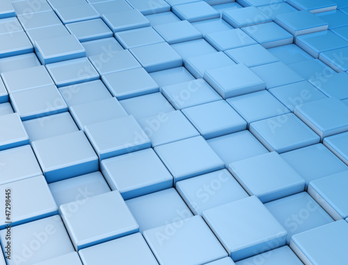 Illustration: Blue reflective metal cubes Blue reflective metal cubes