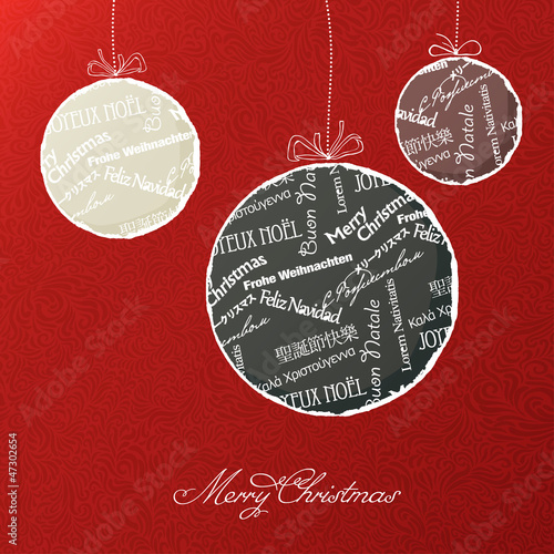 Vector: Christmas balls with multilingual greetings pattern. Vector illu Christmas balls with multilingual greetings pattern. Vector illu