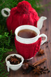 Hot winter tea with spices, selective focus
