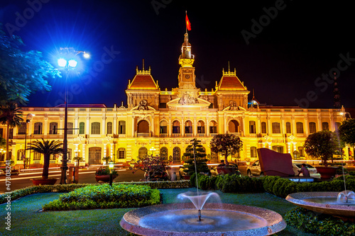Photo: Ho Chi Minh City Hall at night scene in Ho Chi Minh, Vietnam. Ho Chi Minh City Hall at night scene in Ho Chi Minh, Vietnam.