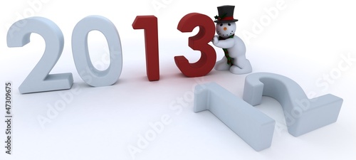 Illustration: Snowman in hat and scarf bringing in the new year Snowman in hat and scarf bringing in the new year
