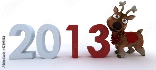 Illustration: cute reindeer charicature bringing in the new year cute reindeer charicature bringing in the new year