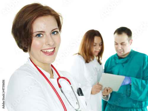 Photo: Team of doctors, surgical team with touchpad Team of doctors, surgical team with touchpad