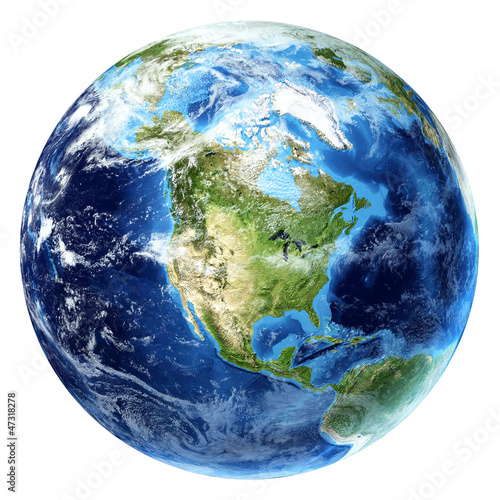 Illustration: Planet earth with some clouds. North America view. Planet earth with some clouds. North America view.