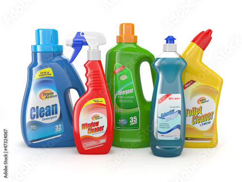 Illustration: Plastic detergent bottles. Cleaning products. Plastic detergent bottles. Cleaning products.