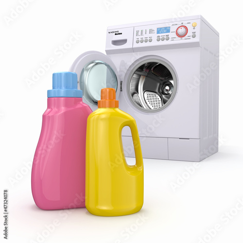 Illustration: Washing machine and detergent bottles Washing machine and detergent bottles