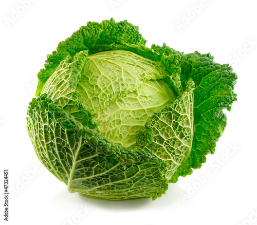 Photo: Ripe Savoy cabbage isolated on white Ripe Savoy cabbage isolated on white