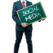 Business man holding board on the background, Social Media