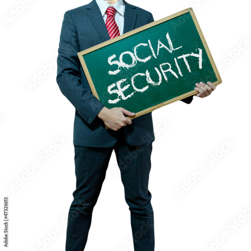 Photo: Business man holding board on the background, Social Security Business man holding board on the background, Social Security