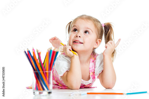 Photo: dreamy child girl with pencils dreamy child girl with pencils