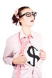 Young Businesswoman Super Hero Showing Dollar Sign