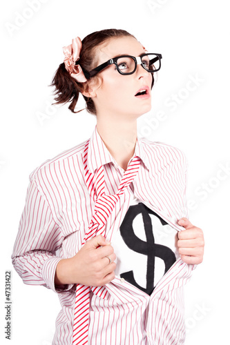 Photo: Young Businesswoman Super Hero Showing Dollar Sign Young Businesswoman Super Hero Showing Dollar Sign