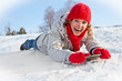Happy young snowboard girl  on the sunny day