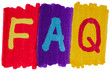 FAQ, frequently asked questions in bright marker ink colors.