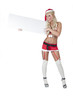 sexy frau als weihnachtsfrau mit high heels und tafel