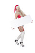sexy frau als weihnachtsfrau mit high heels und tafel