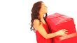 Woman with big gift box.