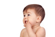 Adorable baby girl with the hands in her mouth