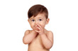 Adorable baby girl with the hands in her mouth