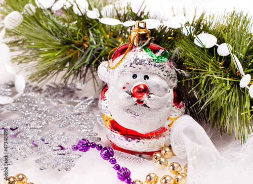 Photo: New year card with beautiful snowman New year card with beautiful snowman