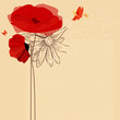 Floral invitation, poppies and butterfly vector