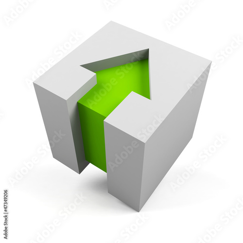 Illustration: 3d cube with red arrow 3d cube with red arrow