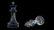 3D black and white glass chess kings on a black background