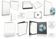 White multimedia disks and boxes on white background