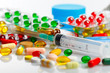 Medical ampoules, syringe and pills