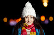 Cute Teenager girl  in night winter city