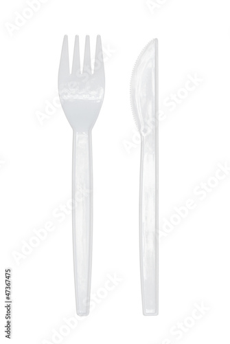 Photo: Plastic knife and fork isolated on white background Plastic knife and fork isolated on white background