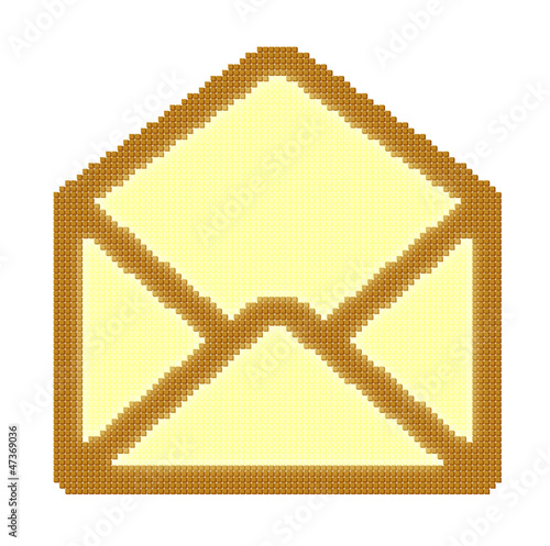 Illustration: Cubes pixel image of opened yellow mail envelope Cubes pixel image of opened yellow mail envelope